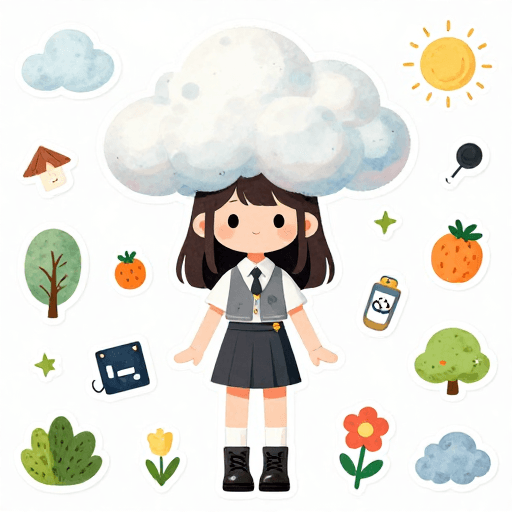森系水彩素材：森系水彩拟人微风少女，可爱卡通全身贴纸风插画
