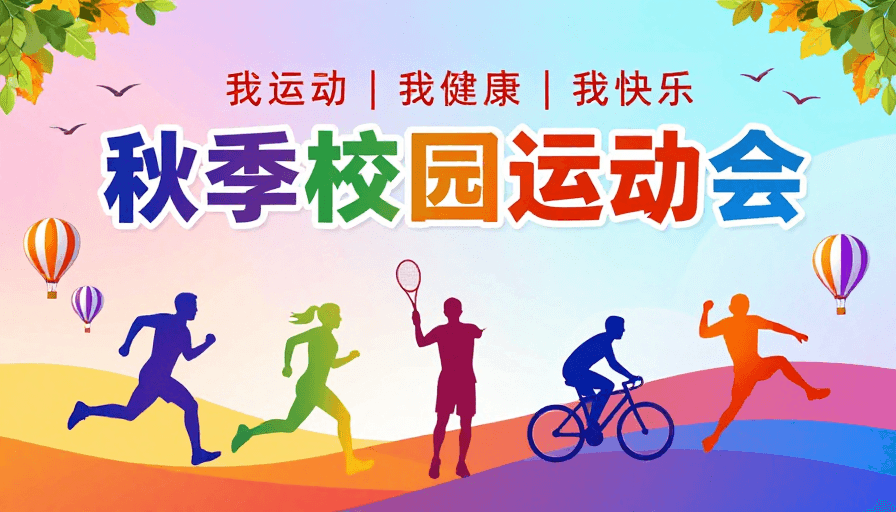 校园活动素材：秋日校园运动会：活力青春插画海报