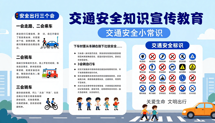 交通标识素材：清新专业的交通安全知识宣传海报