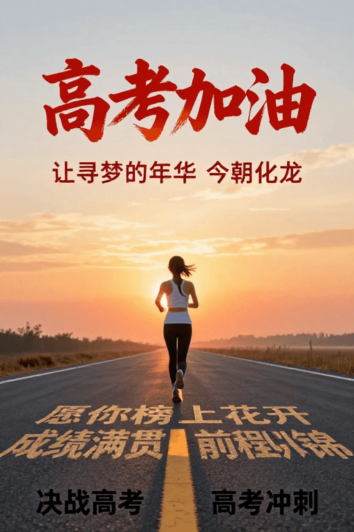 励志海报素材：高考加油：暖色日出下的奋进青春