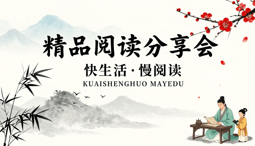 书香氛围素材：典雅水墨风·精品阅读分享会海报