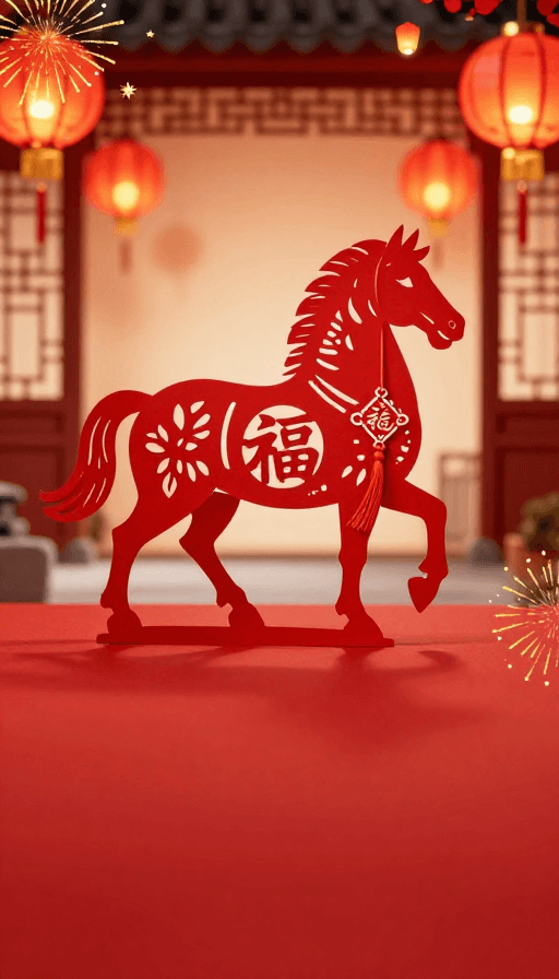 中式庭院素材：红火剪纸福马：传统节庆与艺术美感的融合设计