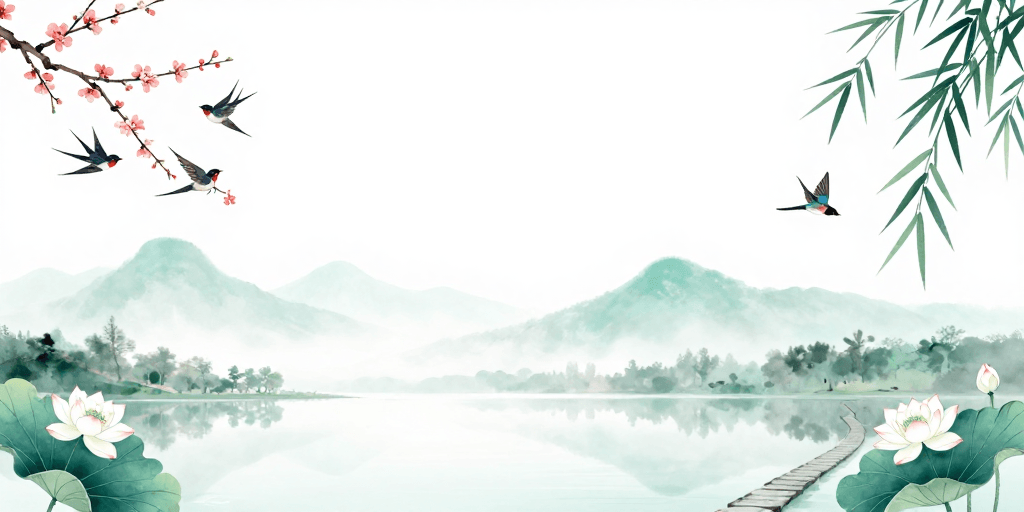 水墨插画素材：淡雅水墨春景图
