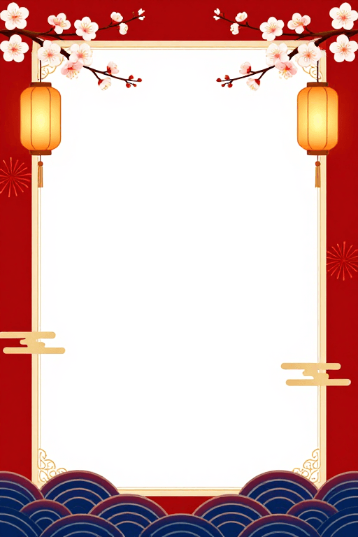 喜庆背景素材：中国风节日喜庆背景，典雅梅花与宫灯装饰