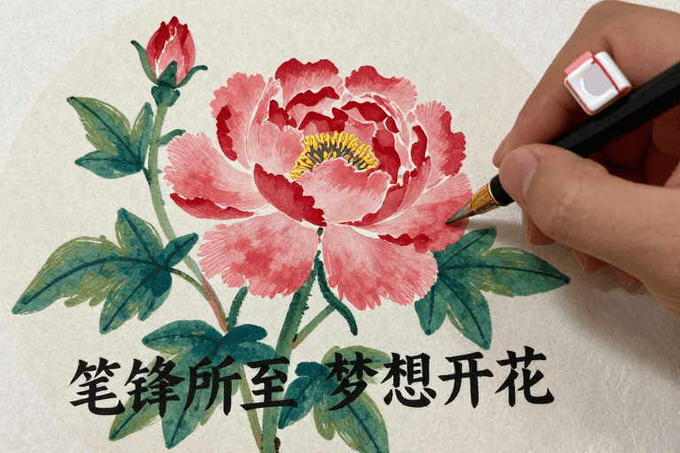 创意构图素材：笔锋绽放梦想，书法绘就花开瞬间