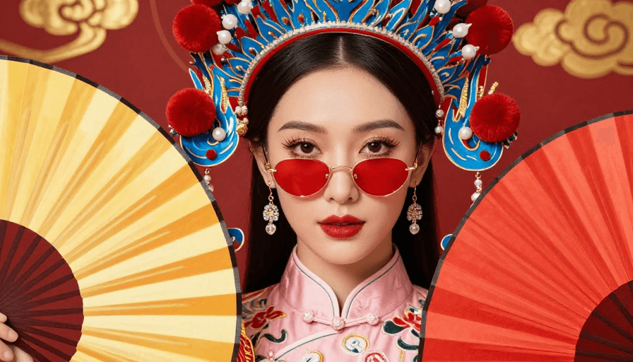 中式美学素材：华服美人：传统旗袍与凤冠的节日风采