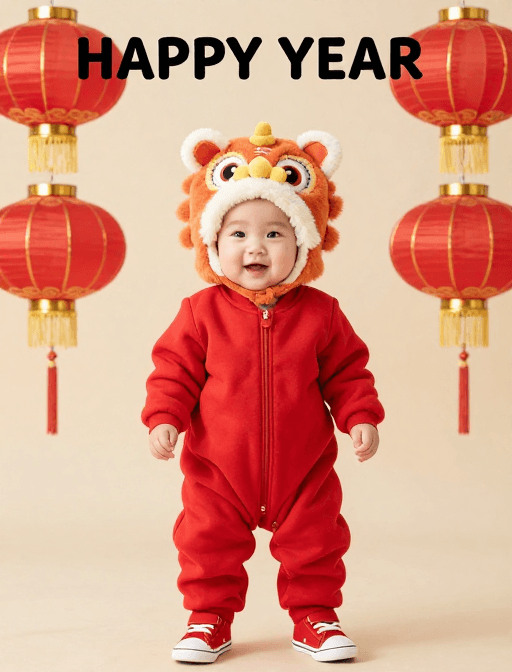 春节贺岁素材：喜庆新年：红装萌宝欢乐时刻