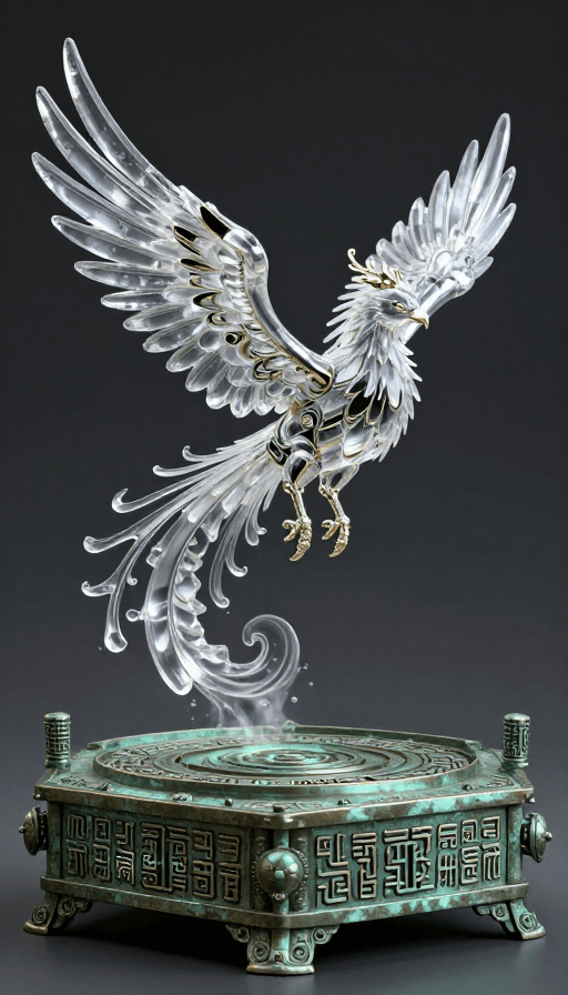 科幻设计素材：水晶机械凤凰：古韵与未来交织的奇幻图腾