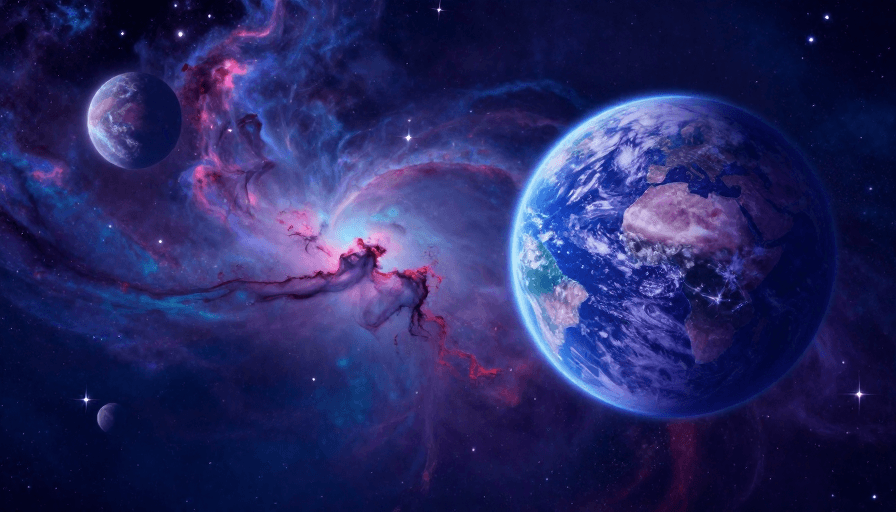 未来感素材：深邃宇宙星云背景，融合多行星与留白设计