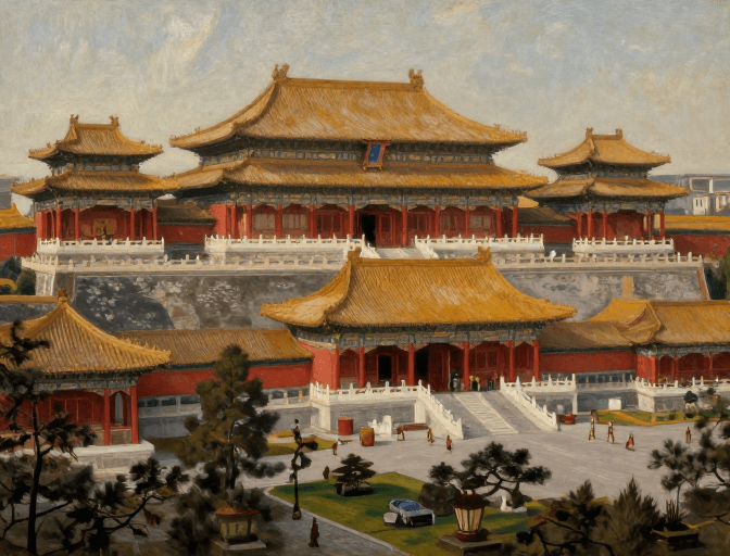 艺术展示素材：奢华中国古建筑群：伦勃朗光影下的古典之美