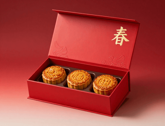 节日促销素材：中秋红礼盒：龙凤福月，金色质感传递节日礼遇