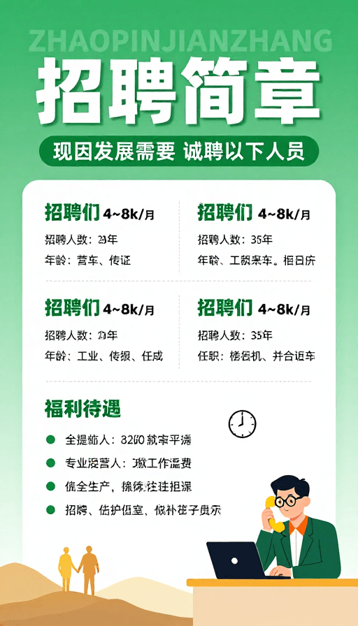 现代简约设计素材：清新招聘海报：专业岗位信息展示