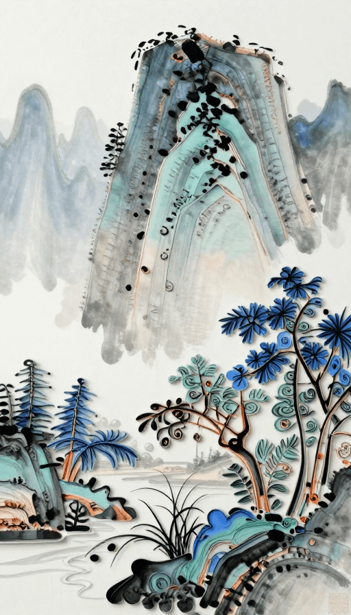 艺术作品素材：瓷面衍纸景泰蓝：水墨山水的韵律之美