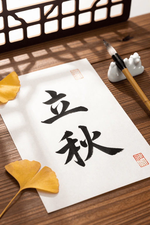 立秋素材：立秋墨韵：中式书桌上的节气之美