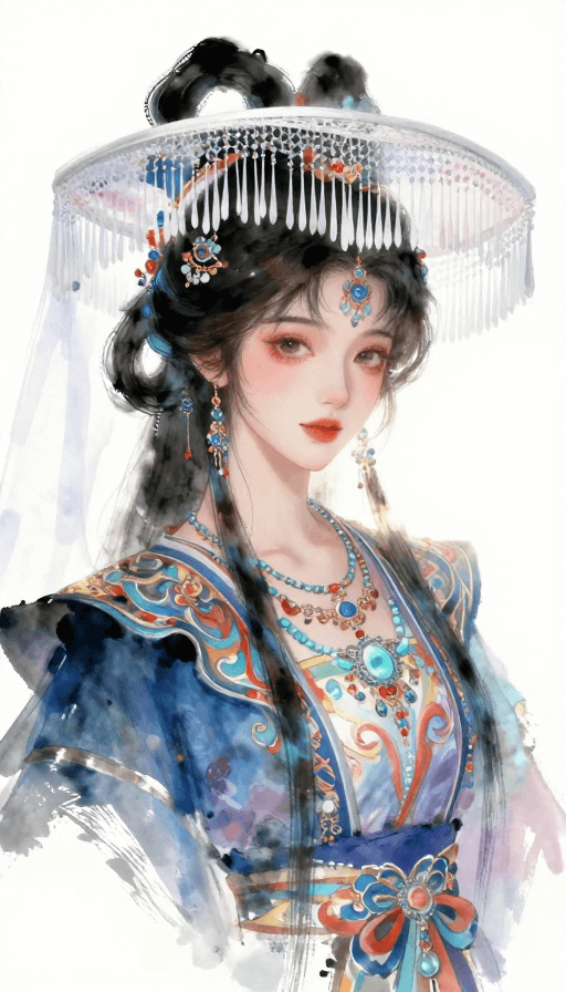 帷帽特写素材：华美水墨少年帷帽肖像