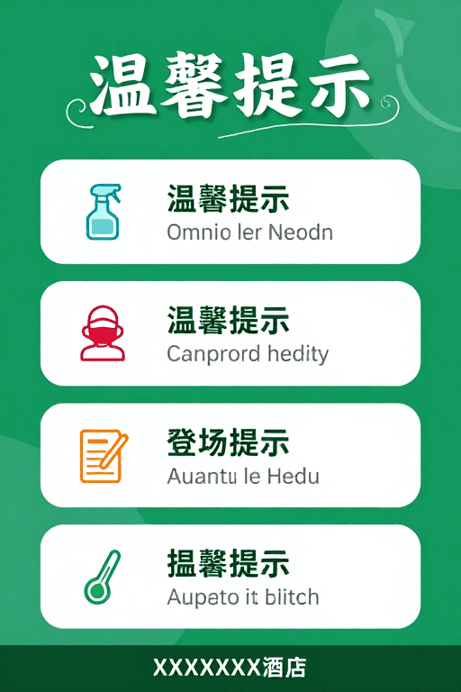 信息可视化素材：绿色温馨提示海报：酒店防疫与注意事项