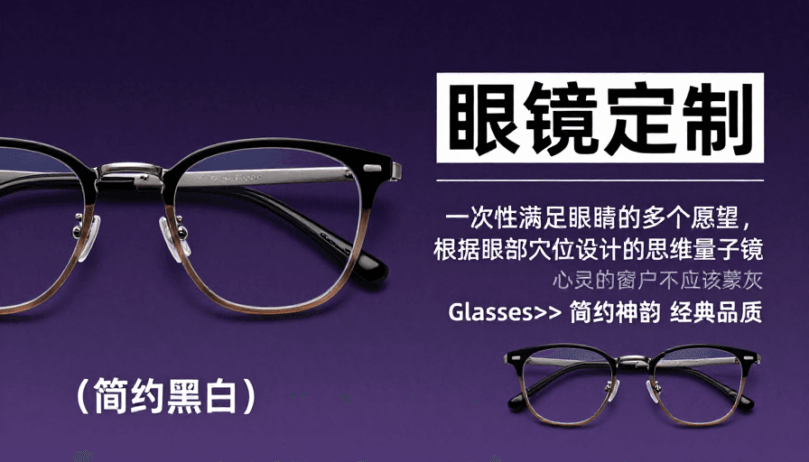 轻奢质感素材：简约黑白眼镜定制：重塑视觉品质与艺术表达