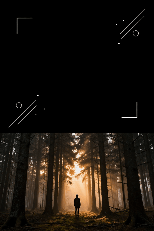 现代科技素材：极简森林剪影：晨曦光影中的哲思留白