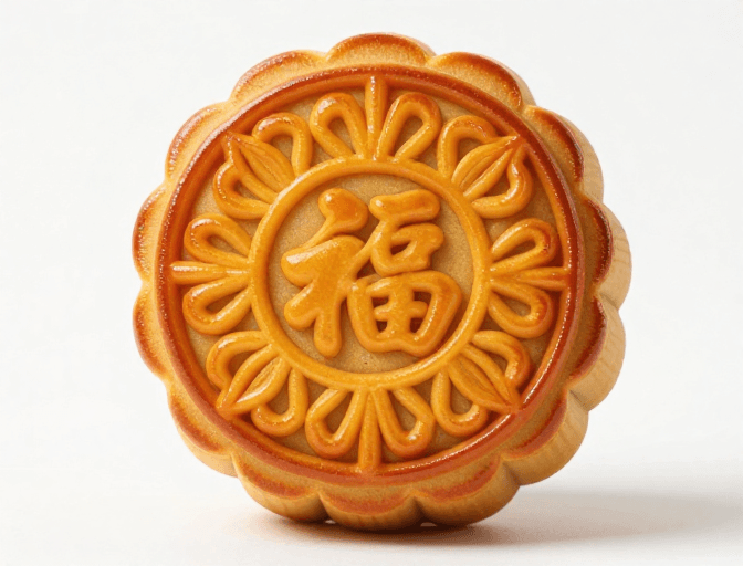 节日广告素材：金橙雕刻月饼特写：中秋传统美食视觉盛宴