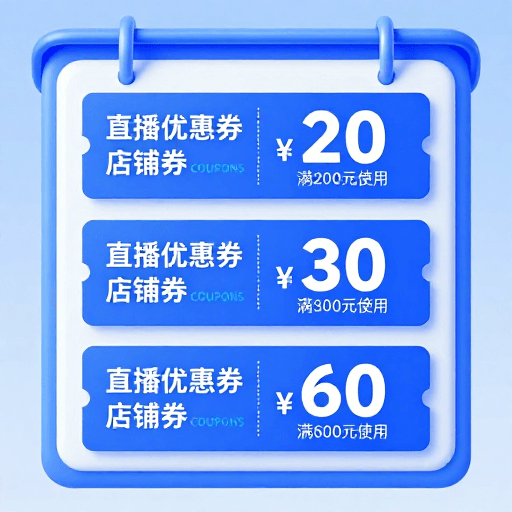 3D渲染素材：科技蓝白3D直播优惠券面板展示