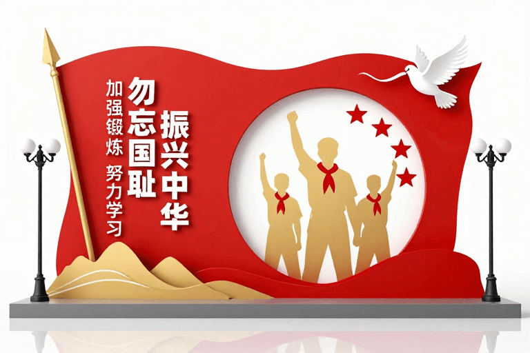 校园文化素材：红色剪纸：青少年奋进与振兴中华宣传展板