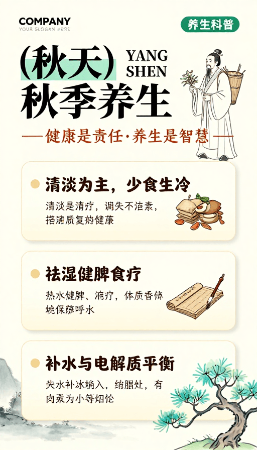 中式设计素材：清新中式秋季养生科普海报设计