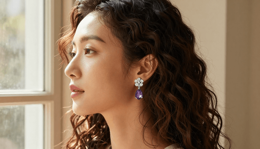 暖金色调素材：金辉珠宝：优雅女性侧颜与精致耳饰的唯美瞬间