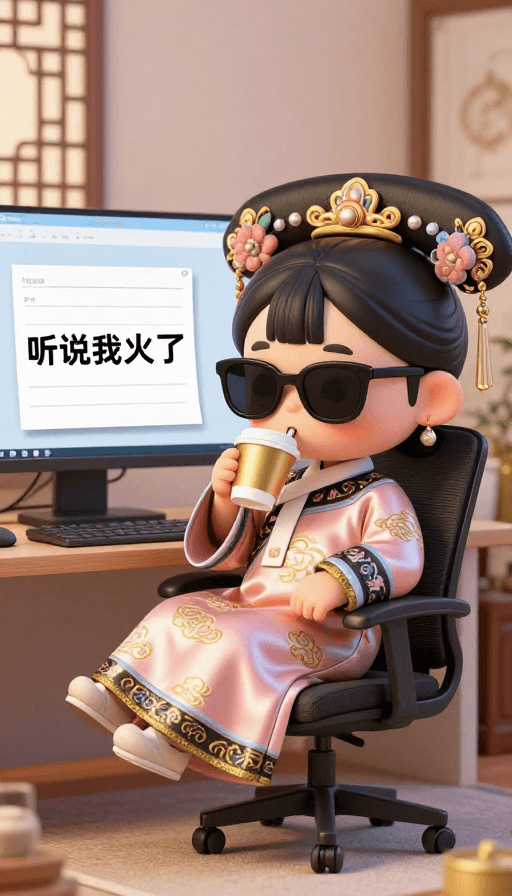 3D渲染质感素材：古韵现代：Q版格格慵懒新中式风情