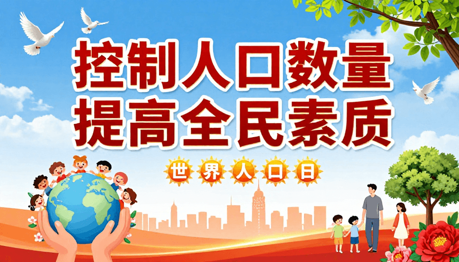 暖色调海报素材：世界人口日海报：和谐家园，责任同行
