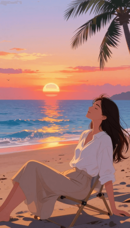 人物肖像素材：落日余晖中宁静休憩的治愈瞬间