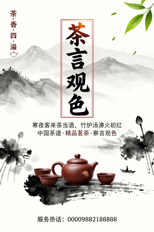 留白艺术素材：水墨丹青·茶意禅心：东方美学茶道艺术海报