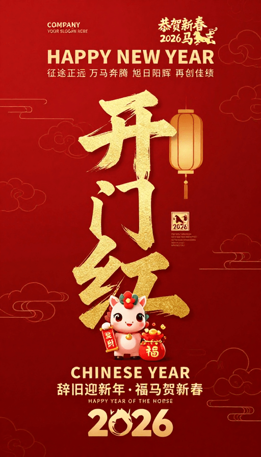 2026马年素材：金色书法喜庆中国风2026马年开门红海报