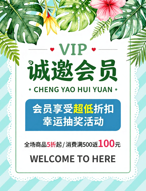 轻奢风格素材：清新水彩风会员邀请海报：轻奢生活推广
