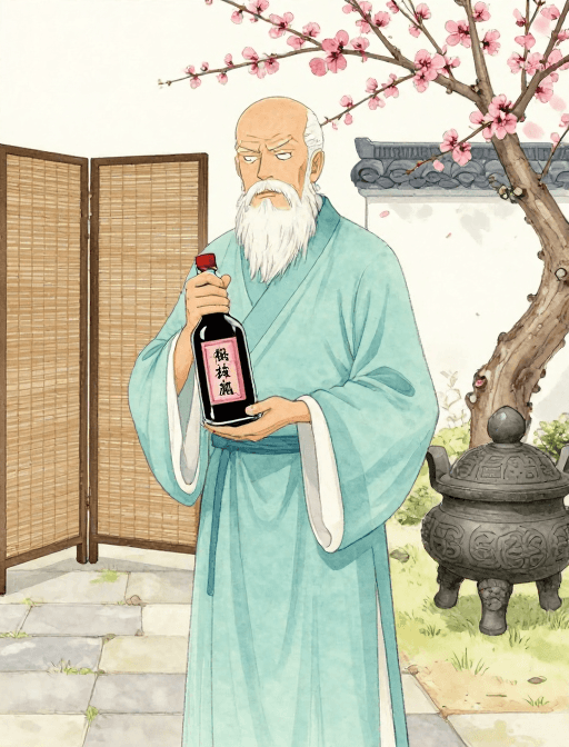 传统服饰素材：青衫医者在桃林传授养生术
