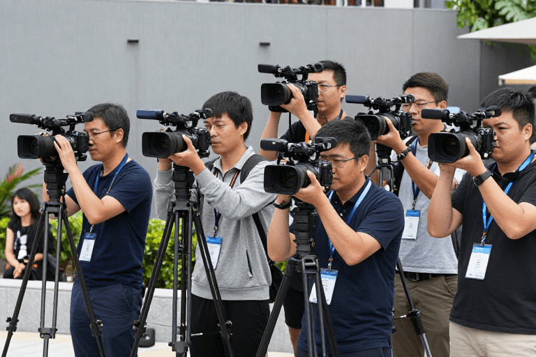 专业摄影素材：新闻现场实拍：专业记者与摄影师密集拍摄瞬间