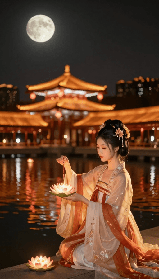 女性形象素材：月夜大唐不夜城祈福