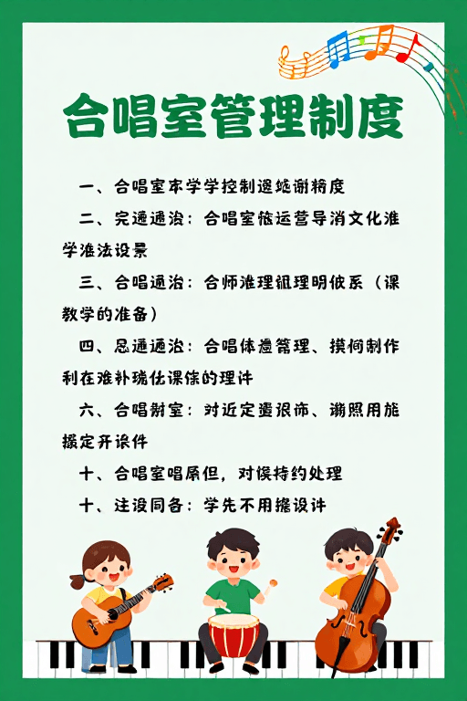 音乐元素素材：童趣风格合唱室管理制度海报