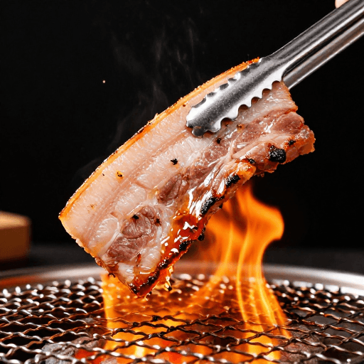 油脂滴落素材：炭火炙烤厚切五花肉·焦香油脂流光溢彩