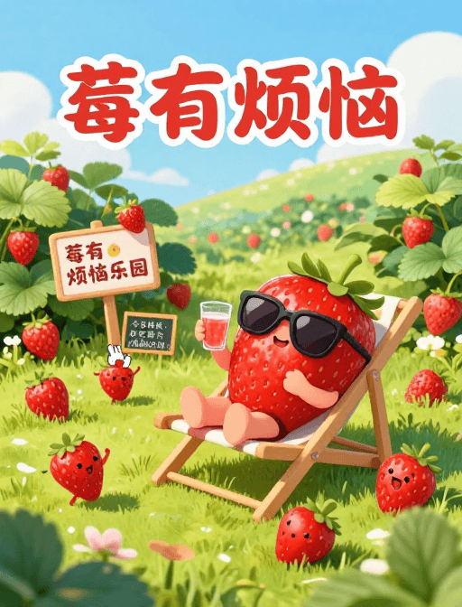 轻松氛围素材：莓有烦恼：治愈系草莓园趣味插画
