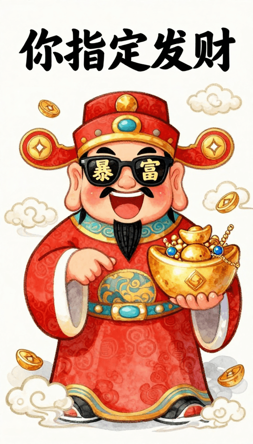 财神爷素材：暴富财神：红色水彩祥云背景现代财神插画