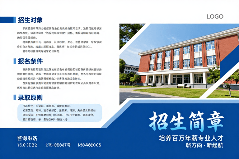 蓝白配色素材：高校招生简章封面设计，蓝白主调展现专业权威