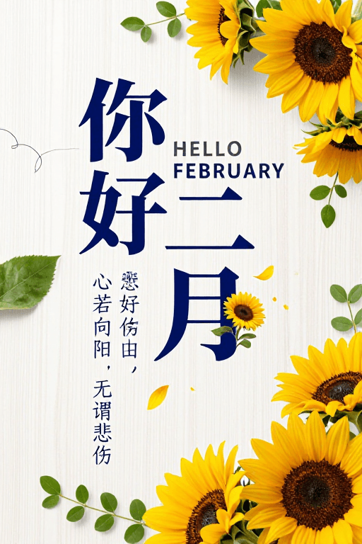 治愈系视觉素材：二月启程：温暖治愈的春日诗意海报