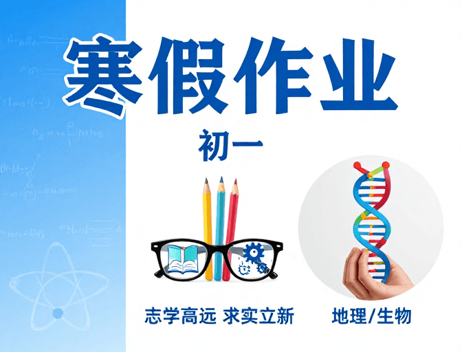 创意插画素材：寒假作业：科学启航，志学远高的蓝色渐变创意海报