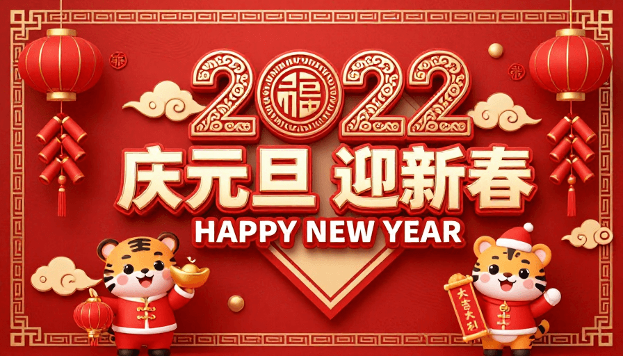 卡通设计素材：2022中国风新年海报：红色喜庆迎新春