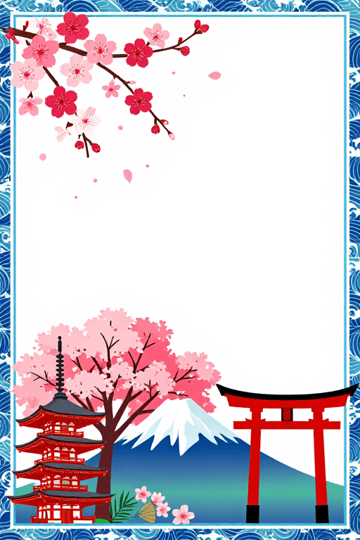 装饰背景素材：日式浮世绘樱花富士山背景