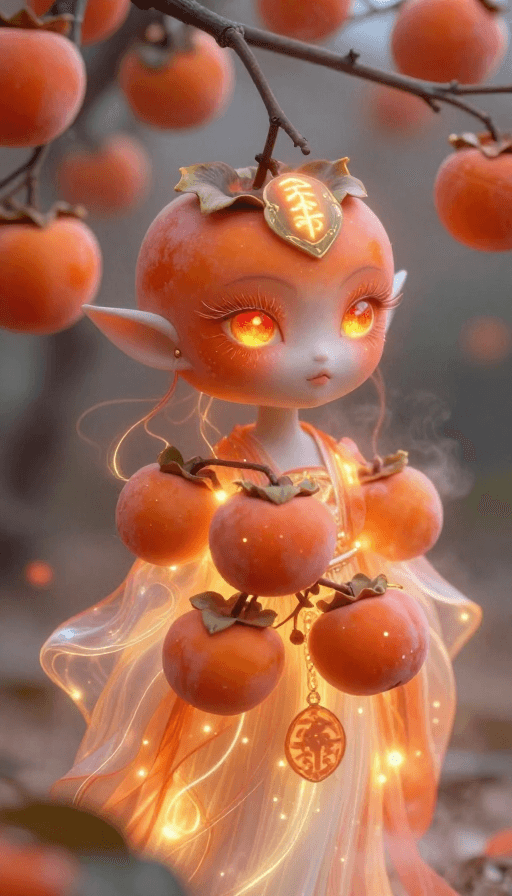 柿子精灵素材：灵动柿灵：神秘仙域使者降临奇幻梦境