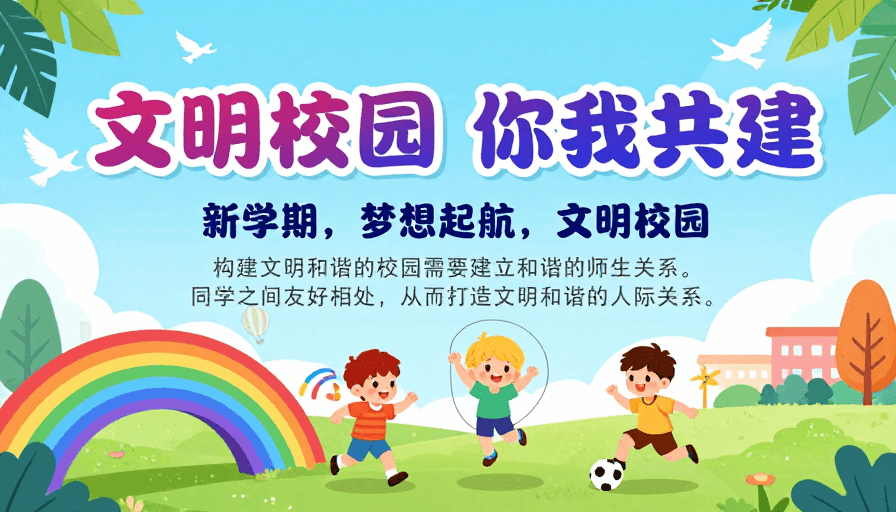 活力童趣素材：童趣活力校园文明共建宣传海报