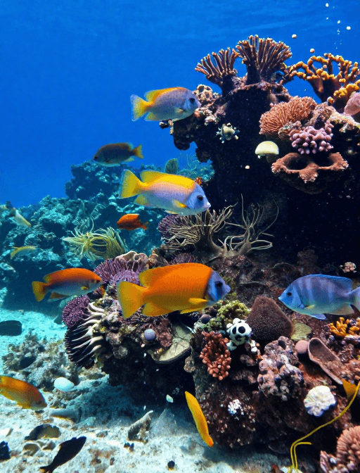 生态保护素材：绚丽海底世界：色彩斑斓的海洋生物游动
