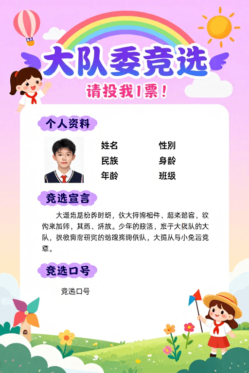 粉紫渐变背景素材：梦幻粉紫调少先队竞选海报设计