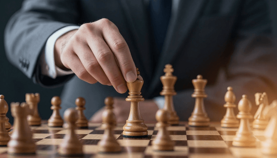 商务战略素材：深空蓝商务对决：国际象棋策略象征图景
